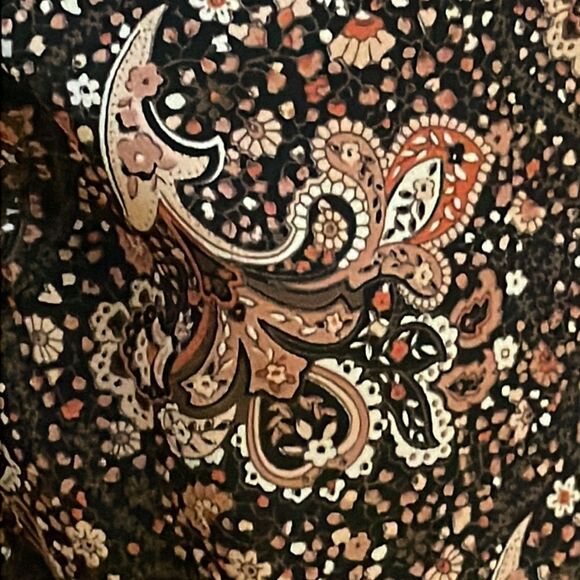 Size 26/28 Venezia Jeans short ruffle sleeve v-neck floral print brown tunic top - Picture 4 of 16